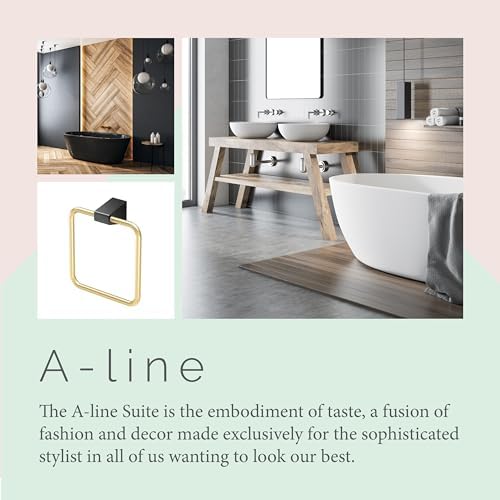 Image of Gatco 5672 A-Line Towel Ring, Brushed Brass Matte Black Combo