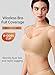 REALWILL Everyday Comfortable Wireless Bra Supportive Push Up Minimizer Bras for Women Seamless Soft Tshirt Bras No Underwire Full Coverage Bralette Lift Bra Beige XL