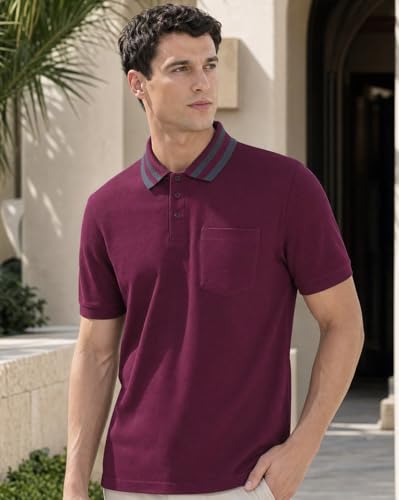 Image of Nobero Striped Collar Regular Fit Polo T Shirt for Men | Polo t-Shirts for Men | Regular Fit | Striped Collar | Premium Fabric | Casual & Smart Casual