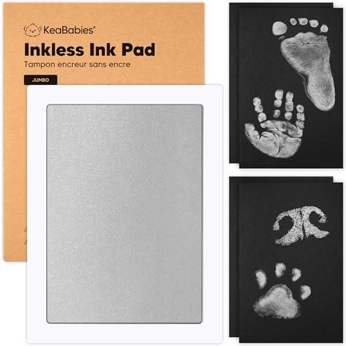 Image of 1-Pack Inkless Baby Hand and Footprint Kit - Mess Free Ink Pad for Newborn Keepsake, Dog Nose & Paw Print Kit, Clean Touch Ink Pad for Baby Hand & Footprints, Ideal New Mom Gifts (Silver, Jumbo)