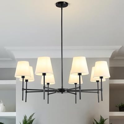 RUIYEY Dining Room Chandeliers Light - Modern Black Chandelier, 8-Light Metal Farmhouse Dining Room Light Fixture, E26 Hanging Pendent Lighting for Kitchen, Living Room, Foyer, Entrance