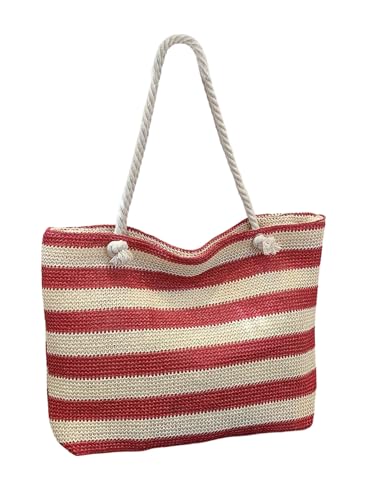 Floerns Women's Striped Straw Beach Shoulder Tote Bag Rope Handle Large Capacity Vacation Totes - Main Image