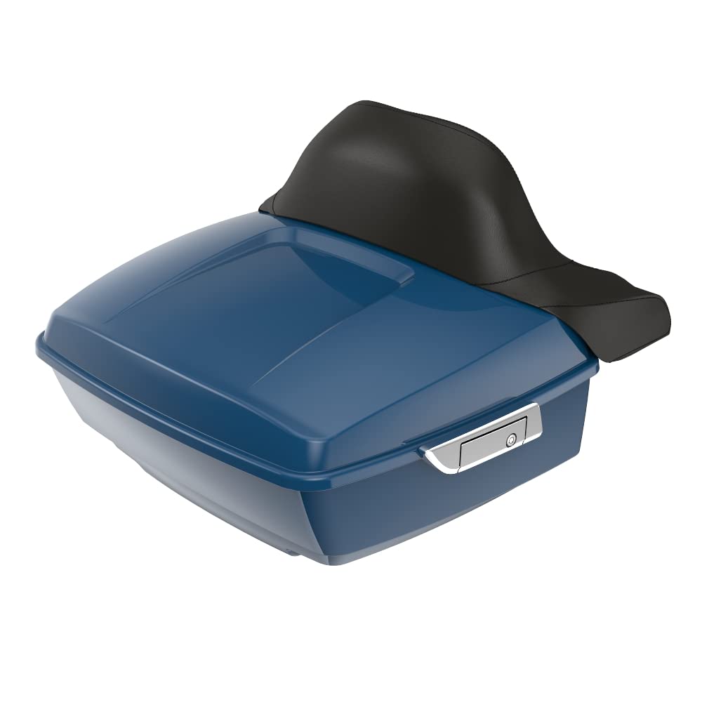 Advanblack Reef Blue Chrome Latches King Tour Trunk Pack Trunk Wrap-Around Backrest Pad for Harley Touring Road King, Road Glide, Street Glide,