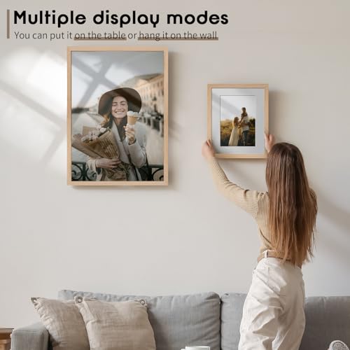 8"x10" Oak Wood Picture Frame - 8x10 Photo Frame, 8x10 Picture Frame Wood, Natural Solid Wooden Picture Frames for Wall Art Photo and Prints(1 Pack, Beige)