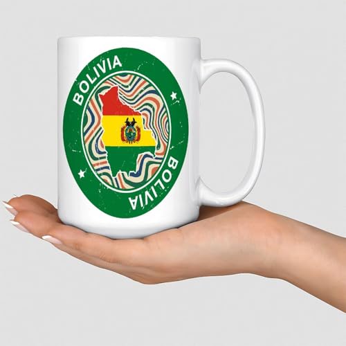 Mug Bolivie 445 ml Drapeau de la ville Souvenir International Tasse à café personnalisée Cadeau d'anniversaire pour parents Maman Papa Céramique Blanc