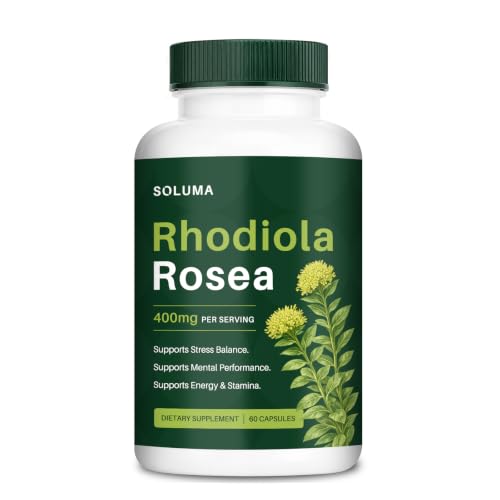 soluma Rhodiola Rosea 400mg Capsules Adaptogen Supplement for Stress Focus & Energy Support Non-GMO 60 Capsules
