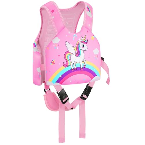 MoKo Swim Vest for Kids - Swim Floats Jacket for 2-3-4-5-6 Years (22-30-50-66LBS), Toddler Floaties Water Activity Equipment,Kids Pool Floats Vest with Adjustable Crotch Strap, Pink Unicorn