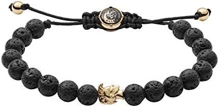 Diesel All-Gender Stainless Steel and Beaded Bracelet, Color: Gold/Black Lava (Model: DX1069710)