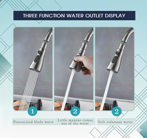Image of ARQUIN Waterfall Kitchen Faucet with Pull Out Spray, 4 Water Outlet Modes, Hot and Cold Mixer Tap, 360 Rotating Faucet, Modern Kitchens Grey (Matte Finish)
