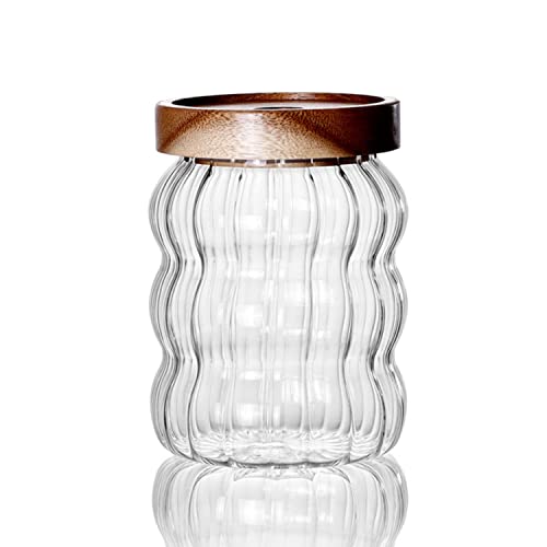 LUCKTE Glass Food Storage Container Jar with Airtight Seal Acacia Wood Lids Kitchen Clear Glass canister Coffee, Bean,Tea,Spice Containers Sugar,Cookies,Nuts,Snack,Candy Jar