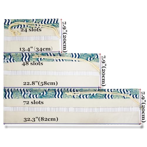 Image of Palm Leaves Canvas Pencil Wrap Case Colored Roll Up Holders Coloring Pencil Organizers for Artist Adult Travel Sketch Storage With 48 Slots(Selva)