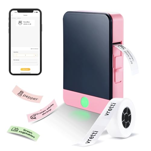 vretti Label Maker Machine with Tape, Easy to use, Mini Label Maker for Home and Office, Support Various Sizes, Clearly Prints for Organizing Office, Home, Kitchen, School (Pink)
