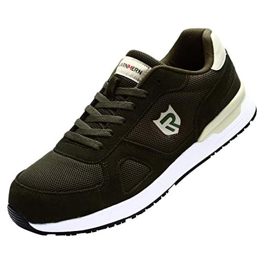 LARNMERN Zapatos Seguridad Hombre Mujer, Puntera Acero Antiestáticos Antideslizantes Comodos Zapatilla Calzado de Trabajo (44 EU Verde)