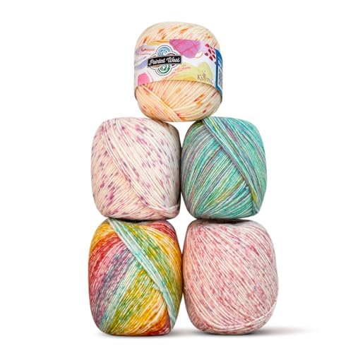 KnitPal Painted Wool Yarn for Knitting and Crocheting - Acrylic Wool Blend - Variegated Hand Painted Look - 3 DK Weight Yarn - 5 Skeins, 1255yds/500g - Rainbow Pack by KnitPal - Used condition - US$26.29