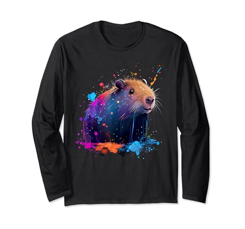 Capybara Splash Art Water Hog Chiguire Cochon d'Inde Rongeur Manche Longue
