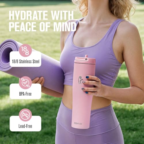 Image of Coolflask 40 oz Insulated Water Bottle Fits Cup Holder with Straw & Handle
