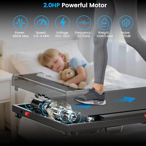 Image of Walking Pad Treadmill for Home - Under Desk Walk Pads with Remote Control Mini Running Portable Electric Machine Adjustable Slim Compact with 0.6-4.0MPH Max up 220 Lbs Modes for Office Small Spaces