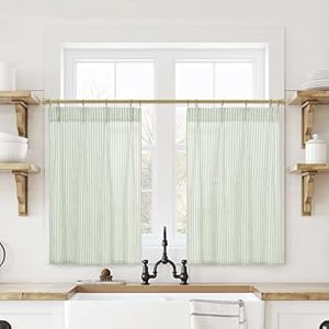 Lino Rose Küchengardinen Salbeigrün gestreift