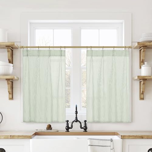 Lino Rose Küchengardinen Salbeigrün gestreift