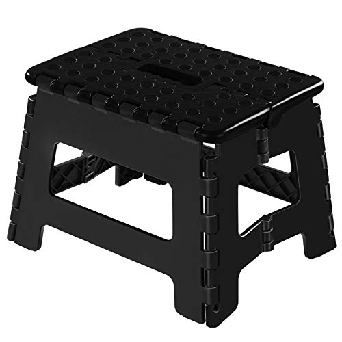 Topfun Folding Step Stool, 11 inch Non-Slip Footstool for Adults or Kids, Sturdy Safe Enough, Holds up to 300 Lb, Foldable Step Stools Storage/Open Easy, for Kitchen,Toilet,Office,RV (Black, 11inch)