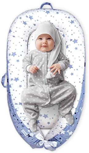 Mamibaby Baby Lounger, Ultra Breathable Cotton Soft Baby Newborn Lounger, Portable Lightweight Adjustable Infant Floor Seat for Travel, Newborn Essentials Baby Registry Search(Stars)