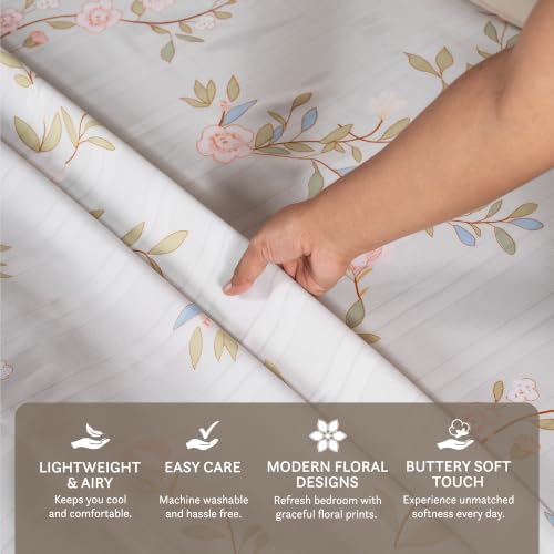 Image of Home Elegance from House of Mytrident | Linen Feel Bed Sheet for Double Bed King Size with Two Pillow Covers | Ultrasoft | Floral 274cm x 250cm | myTrident - Birch Mint