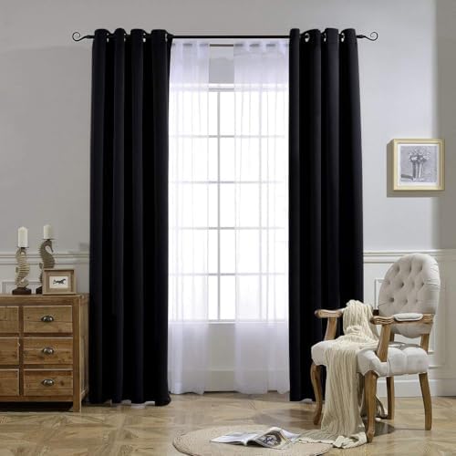 NICETOWN Black Out Curtains for Bedroom 84 inches Long - Light Reducing Thermal Insulated Solid Grommet Curtains/Panels/Drapes for Living Room (Set of 2, W52 x L84) — view 6