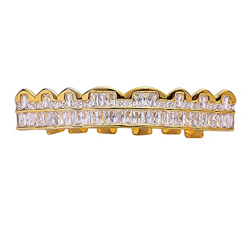 Lkv Gold Teeth Grillz Square Micro Paved Cz Diamond 8 Teeth Top Bottom Men Women Vampire Mouth Grill With Extra Molding Bars #TOP2