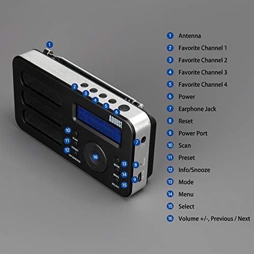 Portable Digital DAB Radio - August MB225 - DAB+/FM - RDS Function, 40 Presets, Stereo/Mono Portable Radio, Dual Alarm, Rechargeable Battery, Headphone Jack