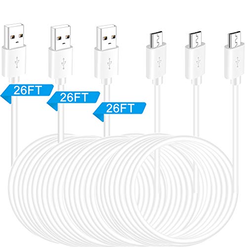 26FT 3Pack USB Power Extension Cable Cord for WyzeCam,Yi Camera,Oculus Go,Echo Dot Kid Edition,Nest Cam,Kasa Cam,Netvue,Arlo Pro Q,Blink,Furbo Dog,SIOCEN USB Charging Cord for Home Security Camera