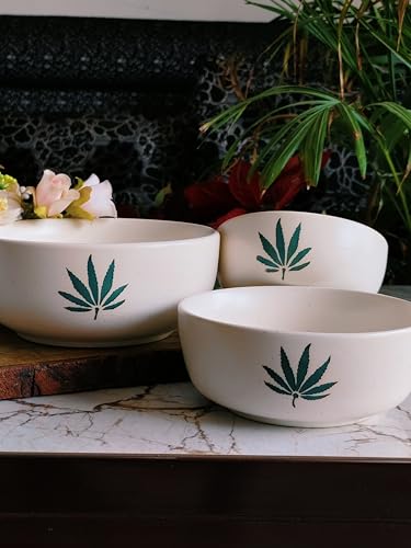 Image of Niyara Stoneware Handmade Ceramic Stylish Premium Serving Bowls /Salad Tray Microwave Dishwasher Safe (Hemp Design)