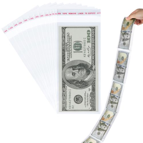 Miraclekoo 100Pcs Cake Money Box Transparent Bag Clear Paper Money Currency Sleeves Self Sealing Cellophane Money Bags