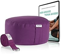 NAJATO Sports Meditationskissen – Mit Yogagurt & E-Book (PDF Datei) – Yogakissen mit Buchweizenschalen-Füllung – Rundes Yoga Kissen mit waschbarem Bezug aus Baumwolle
