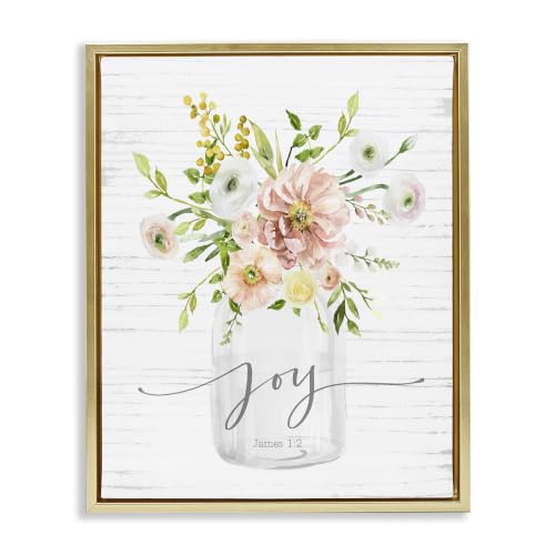 Country Bouquet Floral Joy Script, 17 x 21 Inch Canvas in Floater Frame