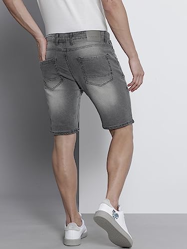 Image of The Indian Garage Co Men Slim Fit Solid Mid-Rise Denim Shorts