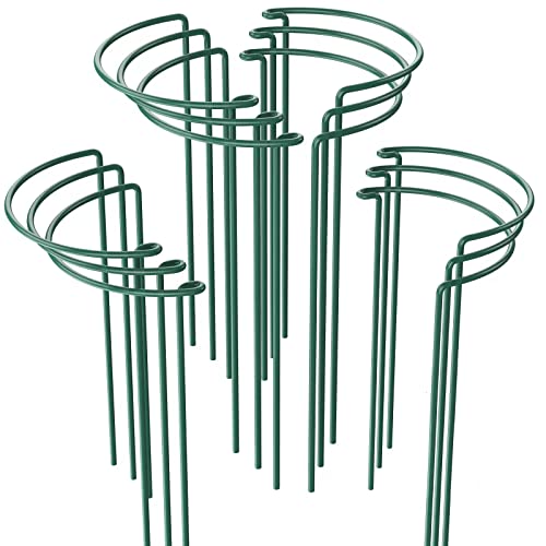Top Hill 12 Pack Thicken Plant Support , Metal Garden Plant Stake, Green Half Round Plant Support Ring, Border Support, Plant Cage, Plant Support for Tomato, Rose, Vine (10" Wide x 15.8" High)