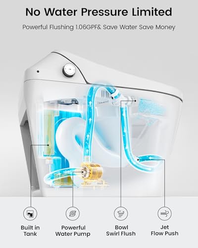 Inodoro inteligente SOTOMO 07PU con bidé, tapa de apertura y cierre automático, asiento calefaccionado, secador, autolimpieza UV, luz nocturna, descarga potente de 1.06 galones por descarga, mando a distancia y botón de patada, fácil instalación miniatura 2