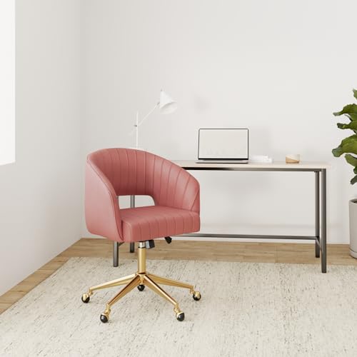 Image of Nrizc Velvet Home Office & Living Room Desk Chairs with Adjustable Swivel Wheels, Ergonomic Upholstered Office Chair for Bedroom, Vanity Study (Rose)