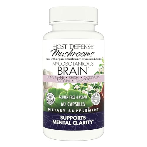 Host Defense MycoBotanicals Brain* Capsules - Brain Support Supplement with Lion's Mane, Reishi & Cordyceps Mushroom - Herbal Supplement for Memory & Focus Support - 60 Capsules (30 Servings)*