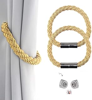 Magnetic Curtain Tiebacks 2 Pack Strong Convenient Tie Backs Clips Curtain Buckles Holdbacks Modern Simple Style Binding Weaving Tie Band for Thin or Thick Home & Office Window Drapery, Black
