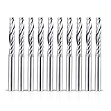 HQMaster CNC Router Bits, 10 Pack Spiral Upcut Router Bit Single 1 Flute End Mill Set Milling Cutter 4mm Shank Tungsten Steel Engraving Carving Tools Kit 22mm CEL, 45mm OAL for MDF Wood Acrylic PVC