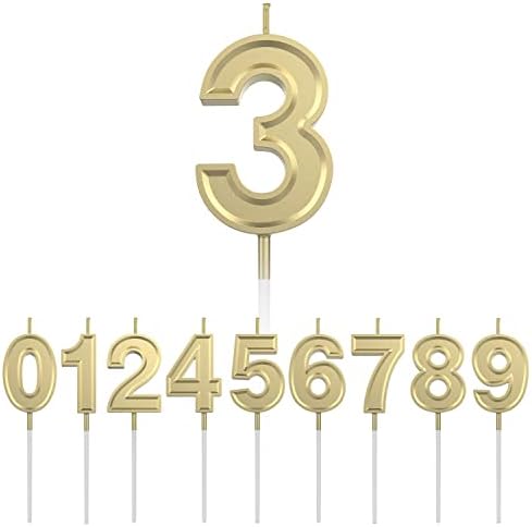 IBLESSU Number 3 Birthday Candles - Cake Candle Cupcake Candle Topper Decoration for Anniversary Birthday Wedding Adults Kids (Champagne)