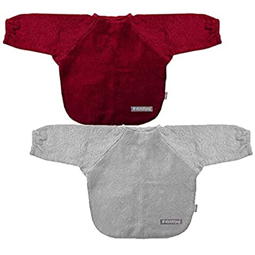 MIMUSELINA 2er-Pack Lätzchen, Frottee, lange Ärmel, waschbar, wasserdicht, innen und außen aus Frottee, hervorragende Qualität (granat/grau)