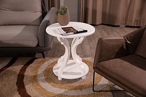 Finecasa Small Round Table, Round End Table With Shelf, 22.05X23.62 Inches, Accent Tables With Carved Legs For Bedroom,Nightstands,Small Round Side Tables Living Room, White #TOP1