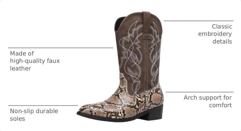 Image of Python Manning Men's Boots Cowboy for Men Classic Pointed Toe Western Pull Up Snakeskin Embroidered Mid-Calf Boots