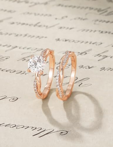 Image of Mameloly 1.5ct Engagement Rings for Women Round Bridal Ring Sets Cubic Zirconia Wedding Band Twisting Infinity Pave Set Size 3-12