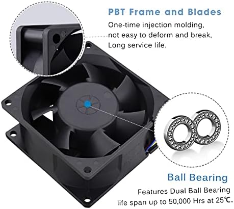 GDSTIME 80mm Fan 80 x 38mm 12V Fan 8038 8CM PWM Fan 4 Pin Dual Ball Bearing Brushless Cooling Fan 5500 RPM High Speed Case Fan For Workstation PSU GPU Server Inverter Chassis Cabinet