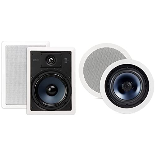 Polk Audio RC85i 2-Way Premium in-Wall 8'-Speakers (Pair) (White, Paintable -Grille) & RC60i 2-Way Premium in-Ceiling 6.5' Round-Speakers (Pair) (White, Paintable Grill)