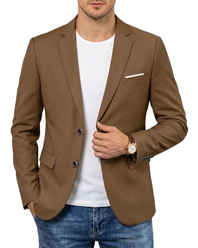 YND Men's Two Button Slim Fit Blazer, Casual Lightweight Suit Jacket Sport Coat Khaki