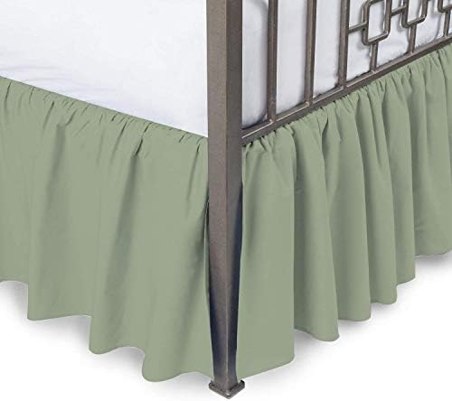 Dust Ruffle Bed Skirt - Queen Size (60" x 80") Inch, 100% Egyptian Cotton 18" Inch Drop Length 800 Thread Count Wrinkle and Fade Resistant Ruffle Bed Skirt, Sage Solid